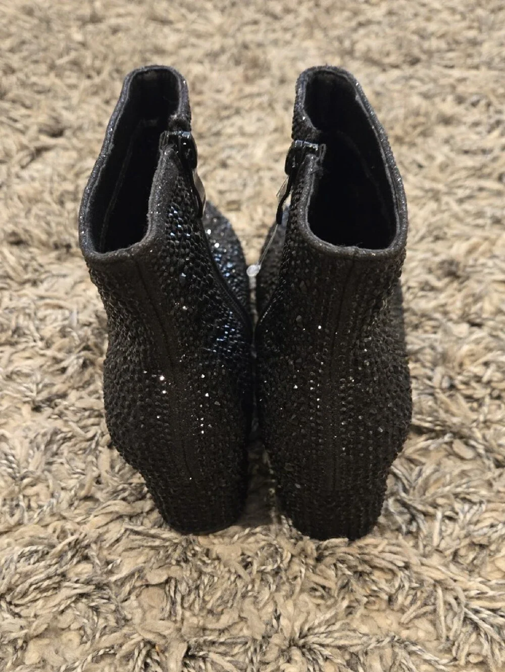 Girls Glitter Embellished Black Ankle Boots